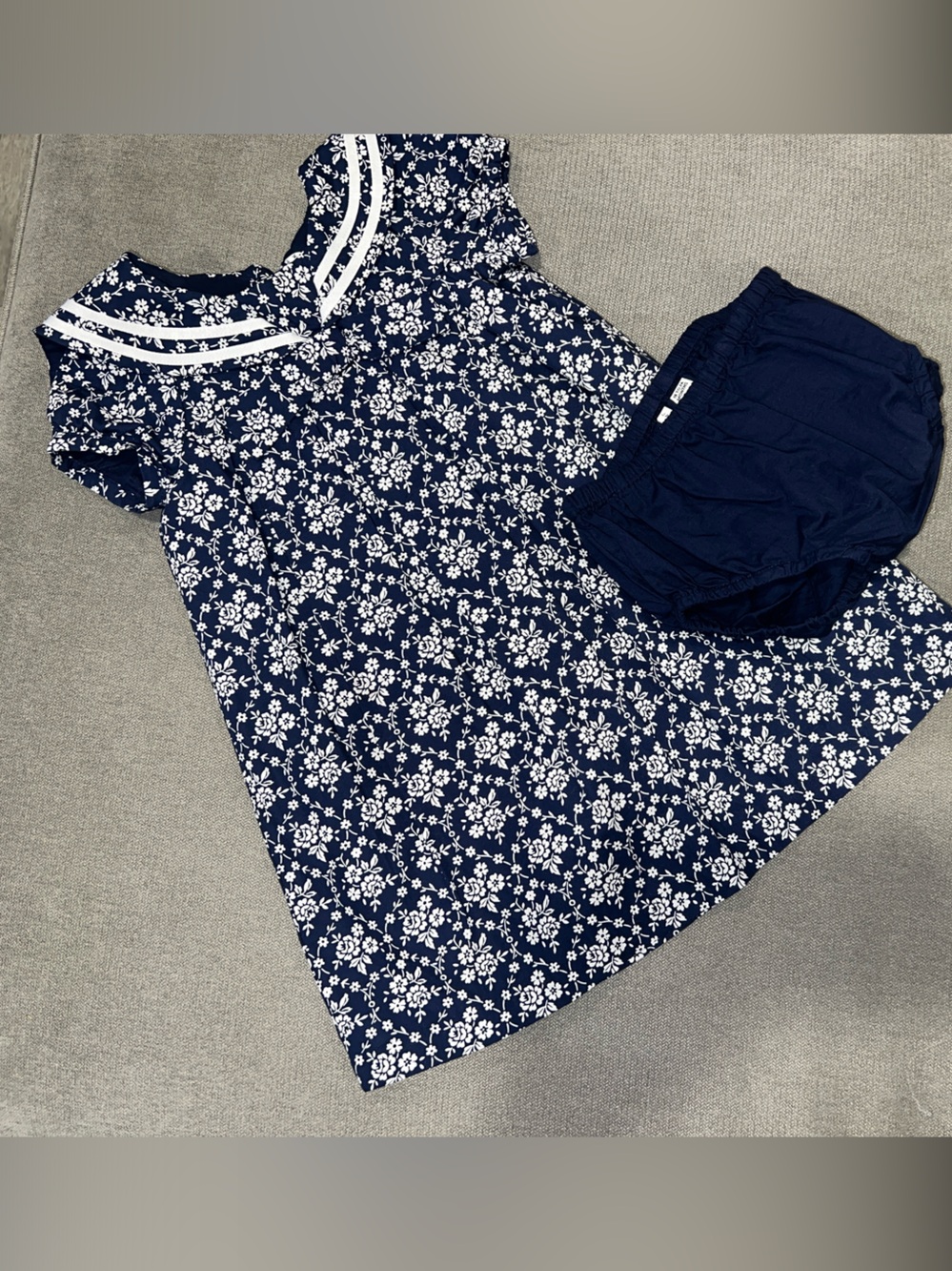 Janie and Jack Navy and White Floral Sailor Dress with Bloomers